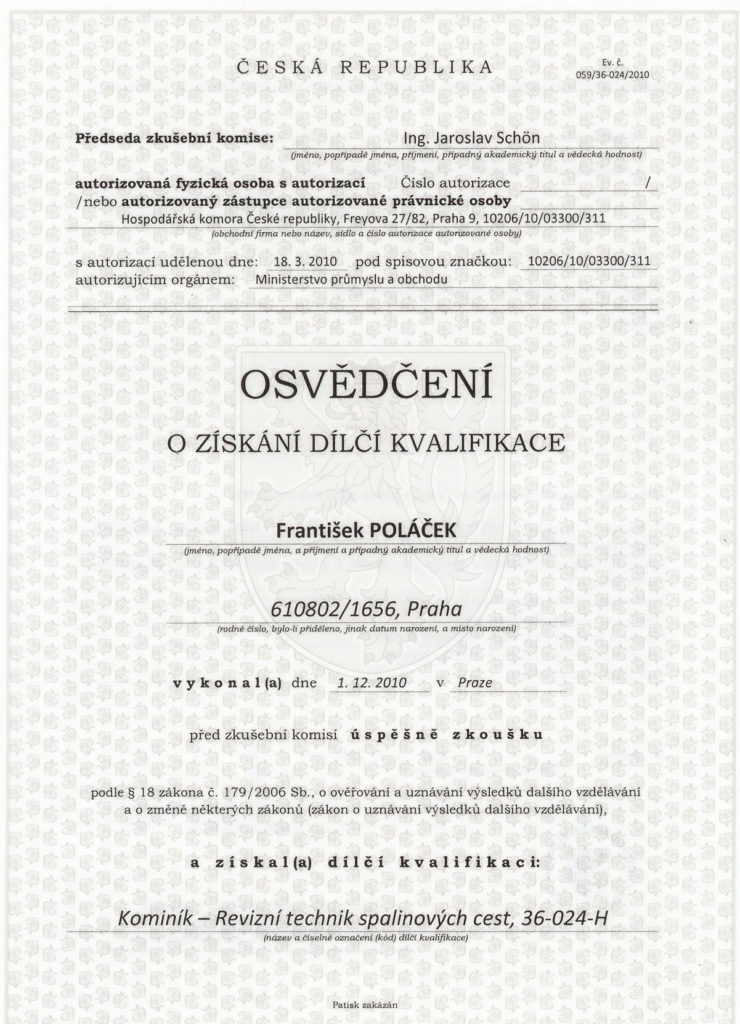 Certifikáty kominíků