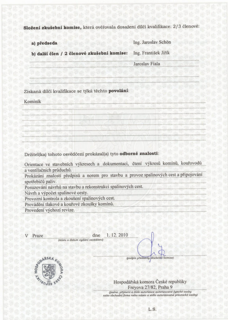 Certifikáty kominíků